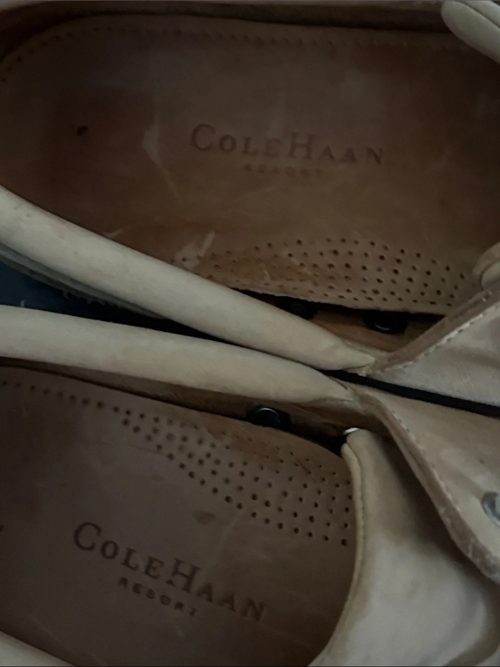 Cole Haan Men's Tan Nubuck Boat Shoes with White Laces